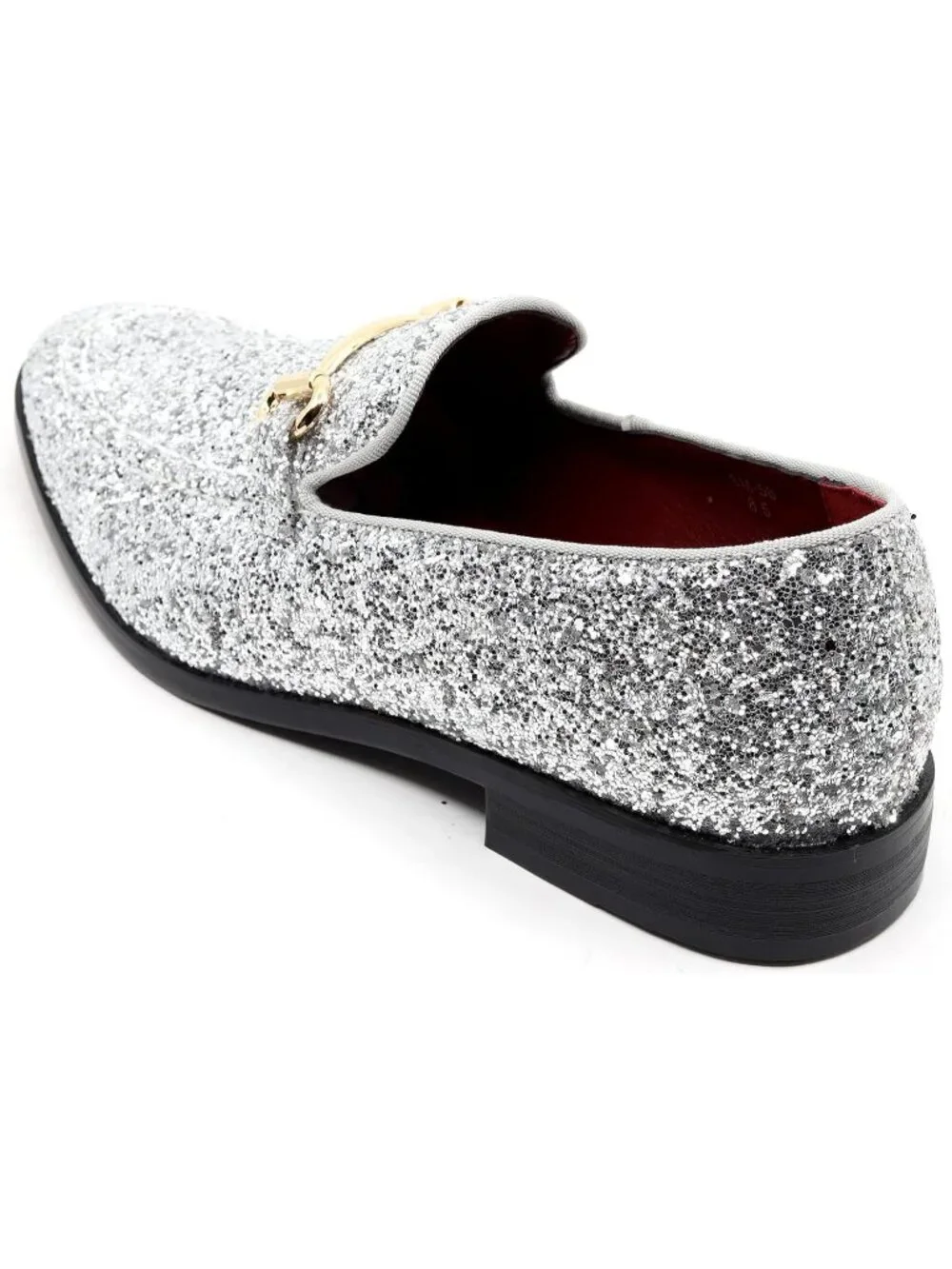 Metrocharm Men's Silver Glitter Rubber Velvet Loafers Gold Buckle Slip On Shoes